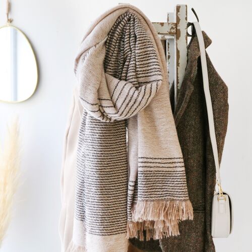 Asymmetric Beige Striped Scarf