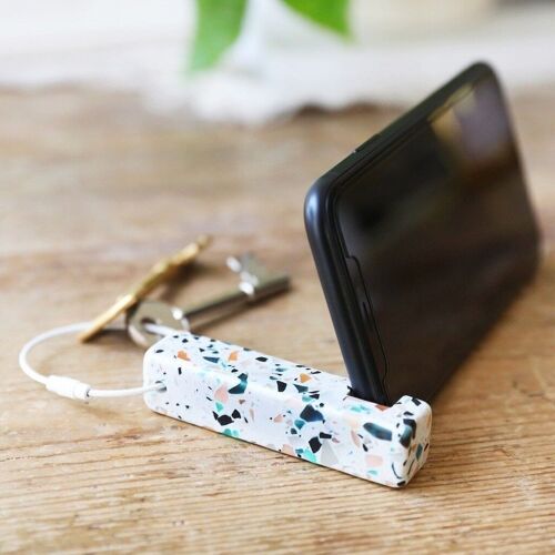 White terazzo with mixed colour beads phone holder