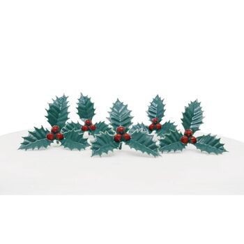 Holly & Berries en plastique Cake Topper Picks Vert/Rouge