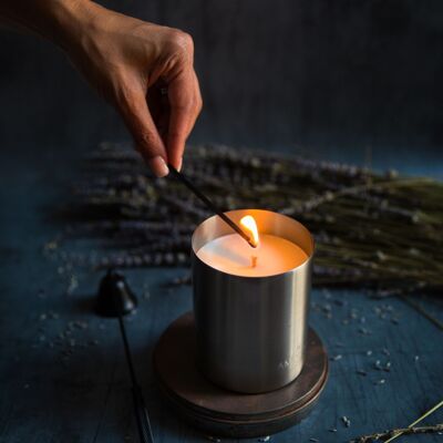 Calming | Sandalwood, Amber & Lavender | Eco Luxury Candle | Chrome | Stainless Steel