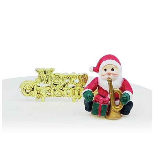 Santa Claus Plastic Cake Topper Picks & Gold Merry Christmas Motto Assortment (2 of each design)