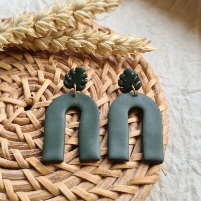 Pendientes de arcilla polimérica trish, monstera, pendientes boho, pendientes de plantas