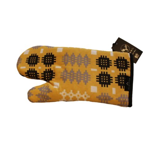 Welsh Tapestry Blanket Print Oven Mitt mustard