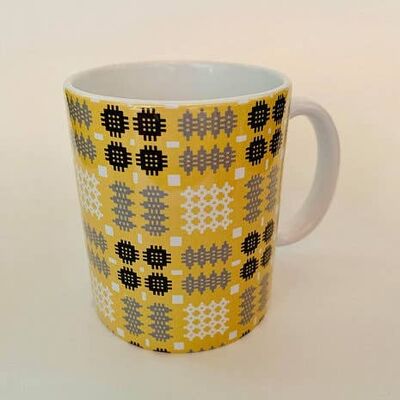 Welsh Tapestry Blanket Print Mug mustard