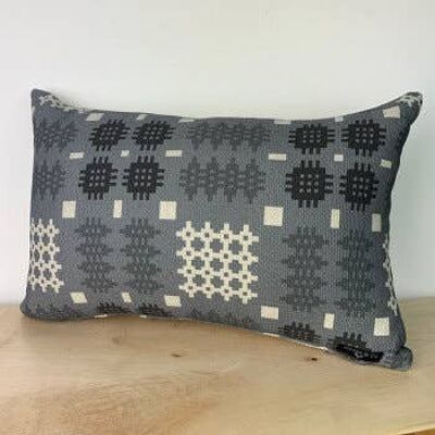 Welsh Tapestry Print Rectangle Cushion Grey