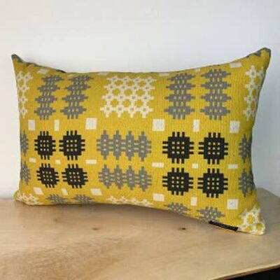 Welsh Tapestry Print Rectangle Cushion Mustard