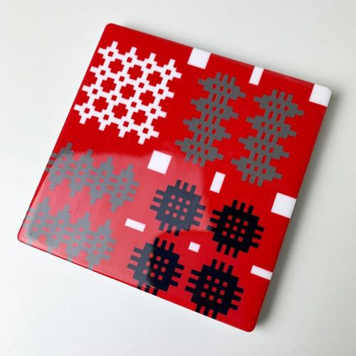 Welsh Tapestry Blanket Print Coaster Red