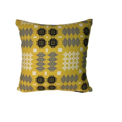 Welsh Tapestry Print Square Cushion Cover Only Mustard