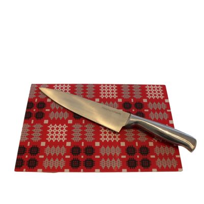 Welsh Tapestry Print Chopping Glass Board Red