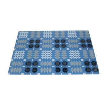 Planche à découper en verre à imprimé tapisserie galloise bleu 1