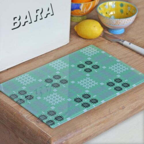 Welsh Tapestry Print Chopping Glass Board Green