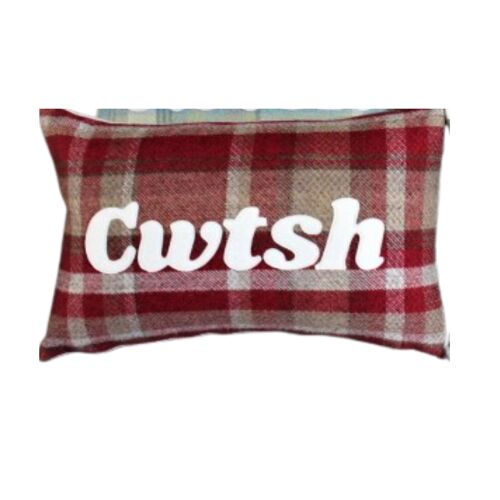 Wool touch personalised cushions Red check