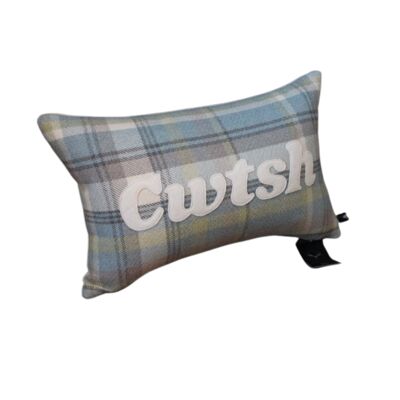 Wool touch personalised cushions Light blue check