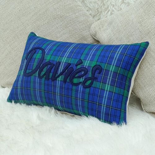 Welsh clan tartan personalised cushions Davies