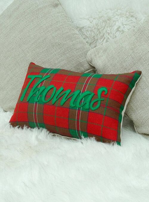 Welsh clan tartan personalised cushions Thomas