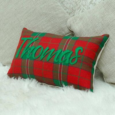 Welsh clan tartan personalised cushions Thomas