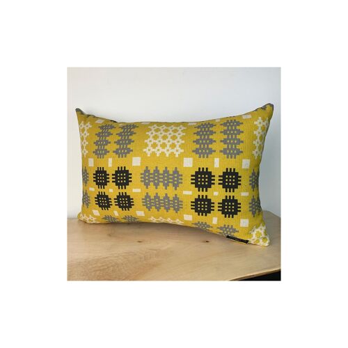 Welsh Tapestry Print Rectangle Cushion (Cover only) Mustard