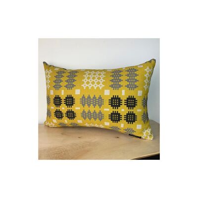 Welsh Tapestry Print Rectangle Cushion (Cover only) Mustard