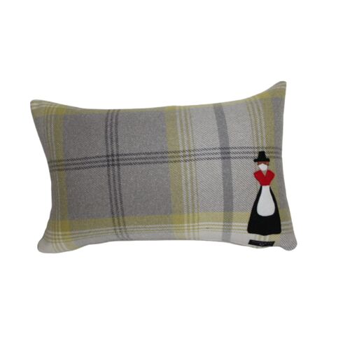 Welsh lady Motif Balmoral Check Cushion ( COVER ONLY ) Citrus