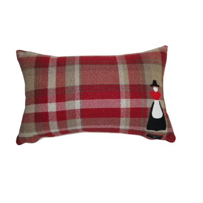 Welsh lady Motif Balmoral Check Cushion (SOLO COPERTURA) Rosso