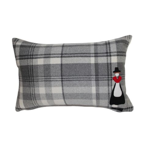 Welsh lady Motif Balmoral Check Cushion ( COVER ONLY ) Grey