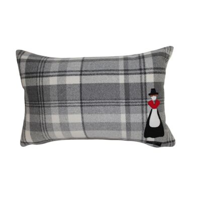 Cojín Welsh Lady Motif Balmoral Check (SOLO CUBIERTA) Gris