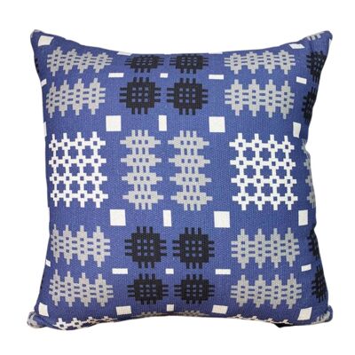 Welsh Tapestry Print Square Cushion Blue