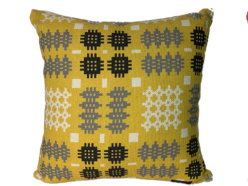 Welsh Tapestry Print Square Cushion Mustard