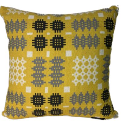 Welsh Tapestry Print Square Cushion Mustard