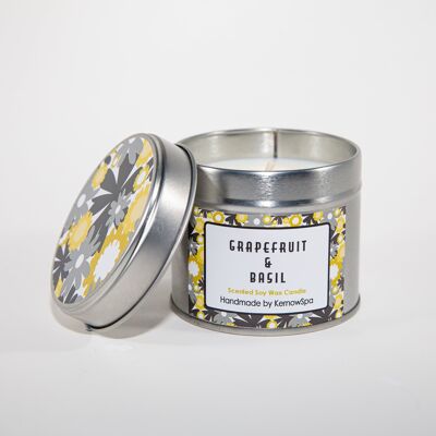 Grapefruit & Basil Scented Soy Wax Candle Tin