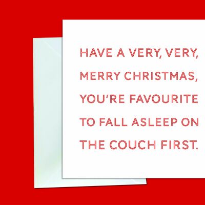 Dormirse en el sofá primera tarjeta de Navidad