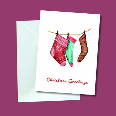 Christmas Stockings A6 Christmas Greeting Card.