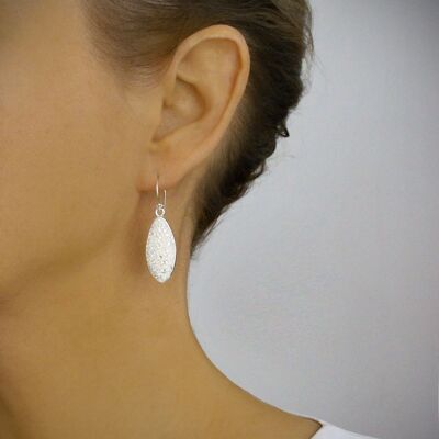 White crystal pavé drop and silver earrings