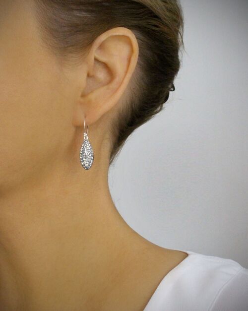 Petite grey pavé drop silver earrings