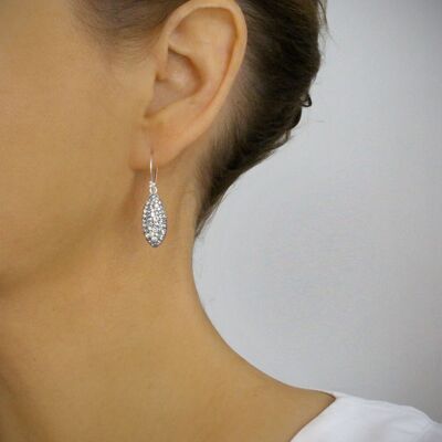 Petite grey pavé drop silver earrings