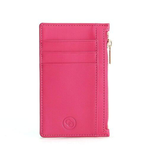 Pink Slim Leather Coin Purse & RFID Blocking Card Holder - 5 Cards, Notes and Coins