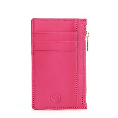 Portamonete sottile in pelle rosa e porta carte con blocco RFID - 5 carte, banconote e monete