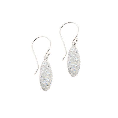 Petite white pavé drop silver earrings