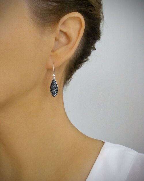 Petite Black Diamond pavé drop silver earrings