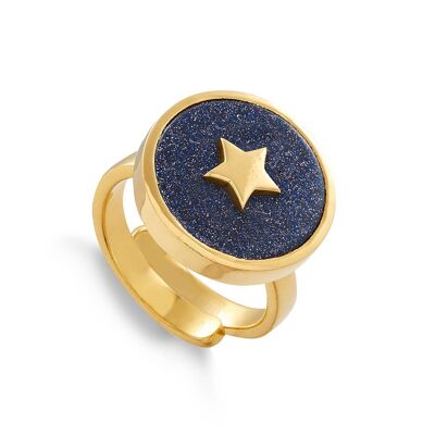 Stellar Star Blue Sunstone Gold Adjustable Ring
