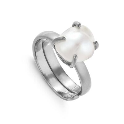 SVP Veta White Baroque Pearl Silver Adjsutable Ring