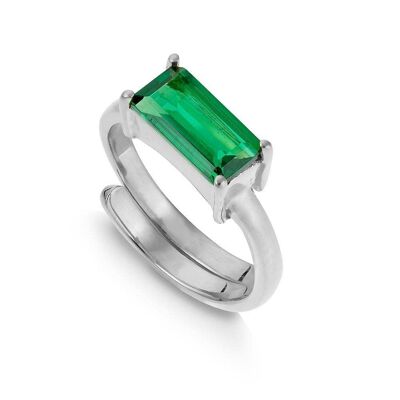 Nirvana Large  Emerald Quartz Silver Adjustable Ring