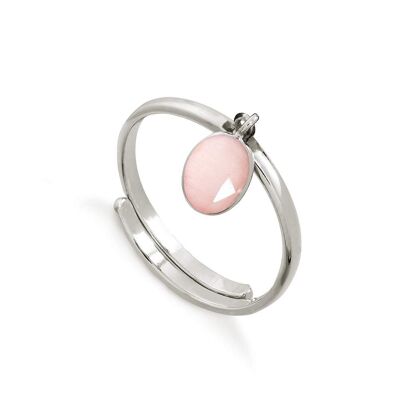 Rio Rose Quartz Silver Adjustable Ring