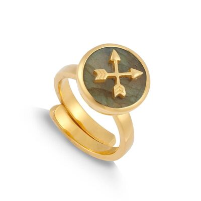 Stellar Midi Arrow Labradorite Gold Adjustable Ring