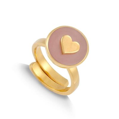 SVP Stellar Midi Heart Rose Quartz Gold Adjustable Ring