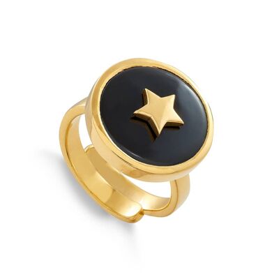 Stellar Star Black Quartz Gold Adjustable Ring