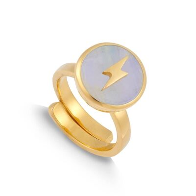 SVP Stellar Midi Lightning Moonstone Gold Adjustable Ring