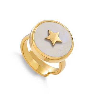 Stellar Star Rainbow Moonstone Gold Adjustable Ring