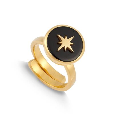 SVP Stellar Midi Star Black Quartz Gold Adjustable Ring