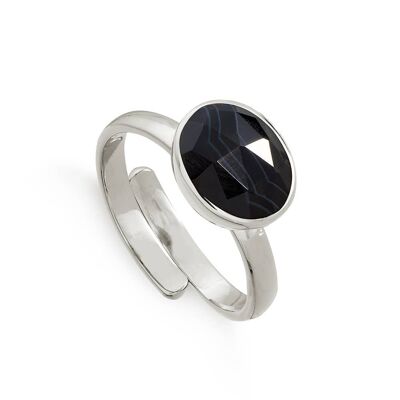 Striped Black Agate Atomic Midi Gold Adjustable Ring